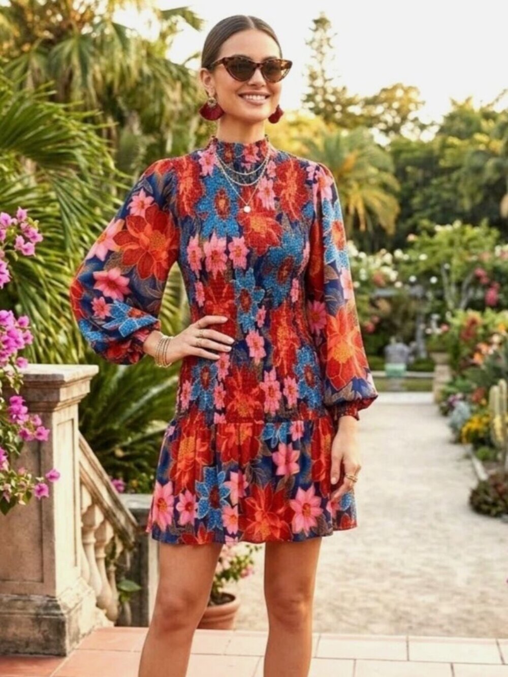 FARM Rio Garden Smocked Mini Dress in Multicolor Size M